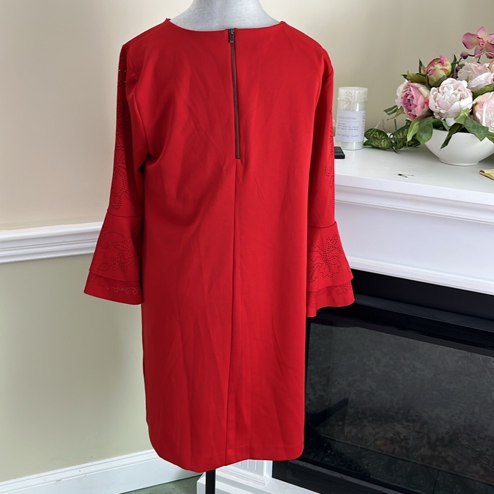 ALFANI Red Laser Cut Bell Sleeve Dress 14P NWT - Picture 8 of 13